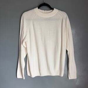 Vintage CRYSTAL-KOBE Women's XL White Acrylic Knit Zip Back Classic Sweater
